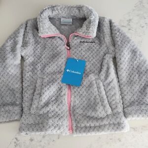 Columbia Soft Gray Jacket with Pink Trim